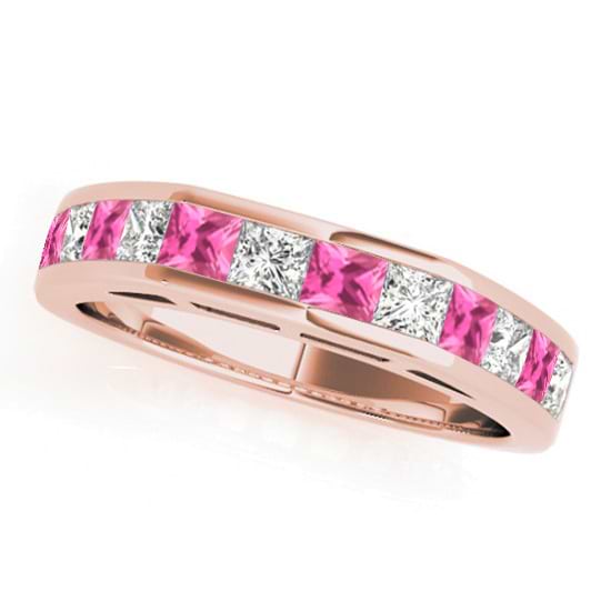 Diamond and Pink Sapphire Accented Wedding Band 14k Rose Gold 1.20ct