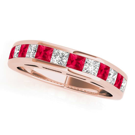 Diamond and Ruby Accented Wedding Band 18k Rose Gold 1.20ct