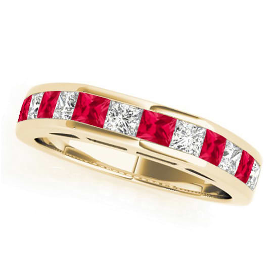 Diamond and Ruby Accented Wedding Band 18k Yellow Gold 1.20ct