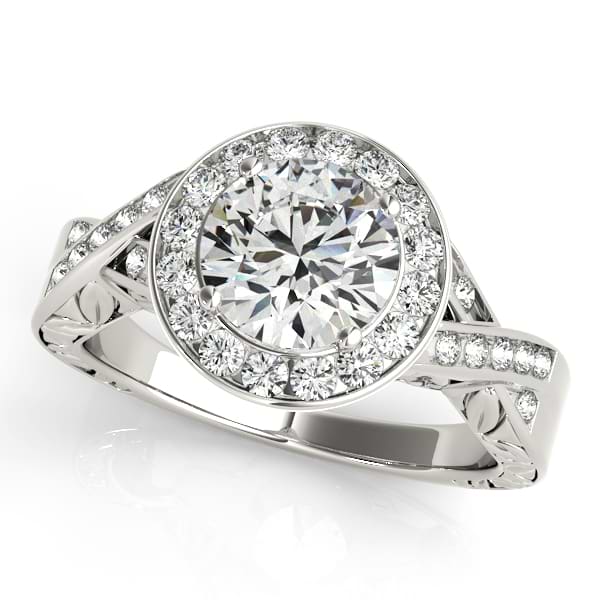 Antique Infinity Halo Diamond Engagement Ring 14k White Gold (1.70ct)