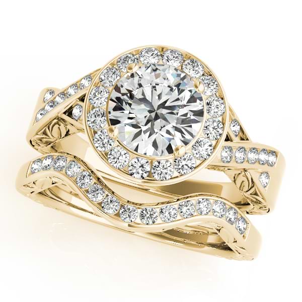 Antique Infinity Halo Diamond Bridal Ring Set 14k Yellow Gold (1.80ct)