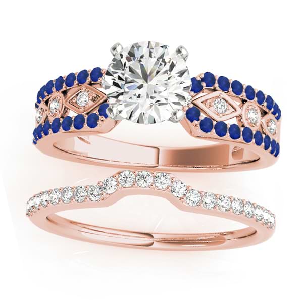 Diamond & Sapphire Bridal Set Setting 14k Rose Gold (0.38 ct)