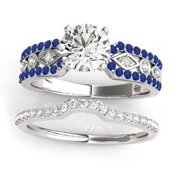 Diamond & Sapphire Bridal Set Setting 14k White Gold (0.38 ct)
