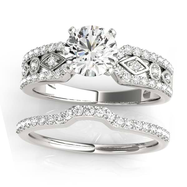 Diamond Accented Multi-Row Bridal Set Setting 14k White Gold (0.38 ct)