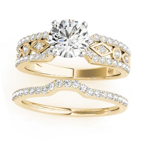Diamond Accented Multi-Row Bridal Set Setting 14k Yellow Gold (0.38 ct)