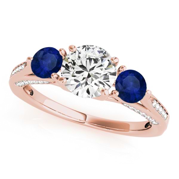 Three Stone Round Blue Sapphire Engagement Ring 14k Rose Gold (1.69ct)