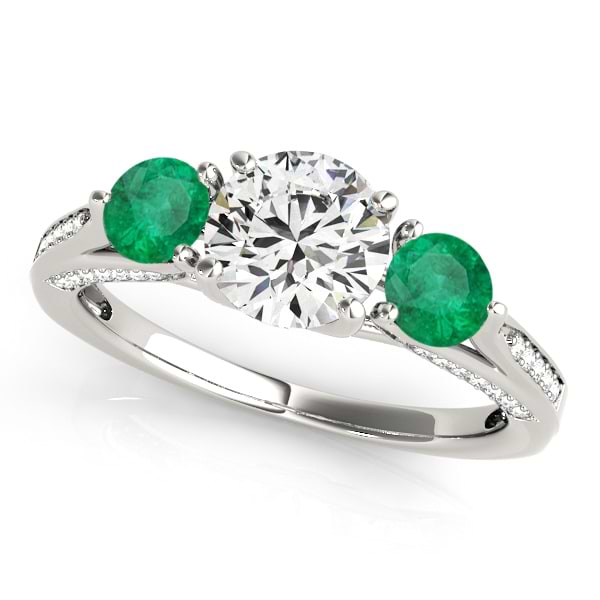Three Stone Round Emerald Engagement Ring 14k White Gold (1.69ct)