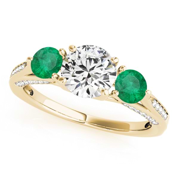 Three Stone Round Emerald Engagement Ring 14k Yellow Gold (1.69ct)