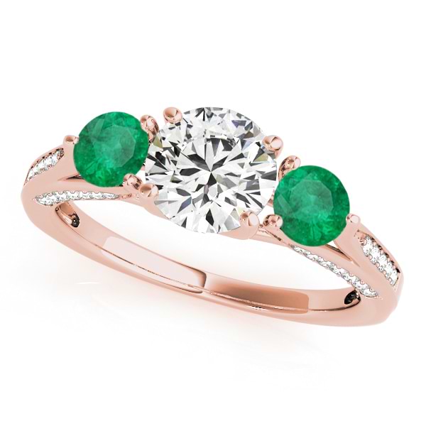 Three Stone Round Emerald Engagement Ring 18k Rose Gold (1.69ct)