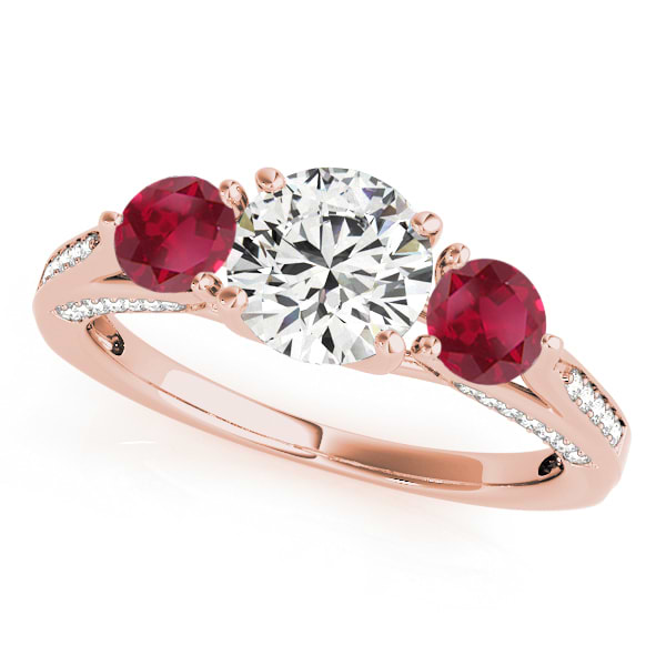 Three Stone Round Ruby Engagement Ring 18k Rose Gold (1.69ct)