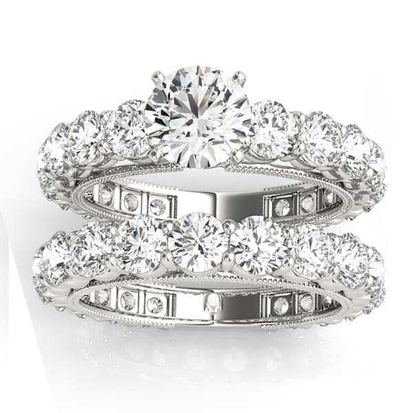 Luxury Diamond Eternity Bridal Ring Set 18k White Gold 4.57ct