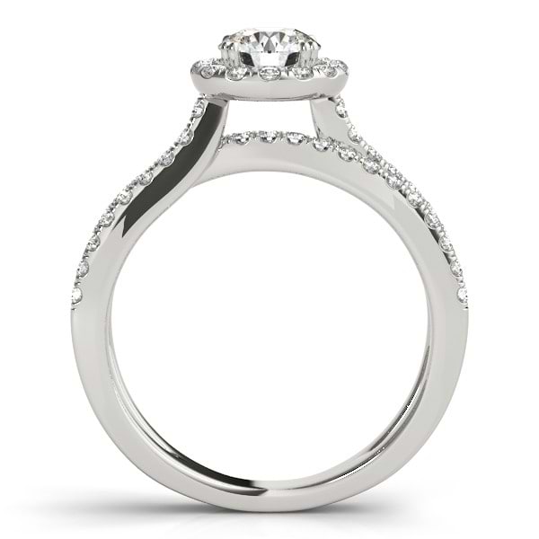 Diamond Frame Engagement Ring, Split Shank, Halo 14k W. Gold 1.25ct