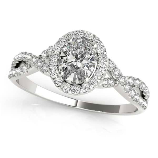 Twisted Oval Moissanite Engagement Ring 18k White Gold (0.50ct)