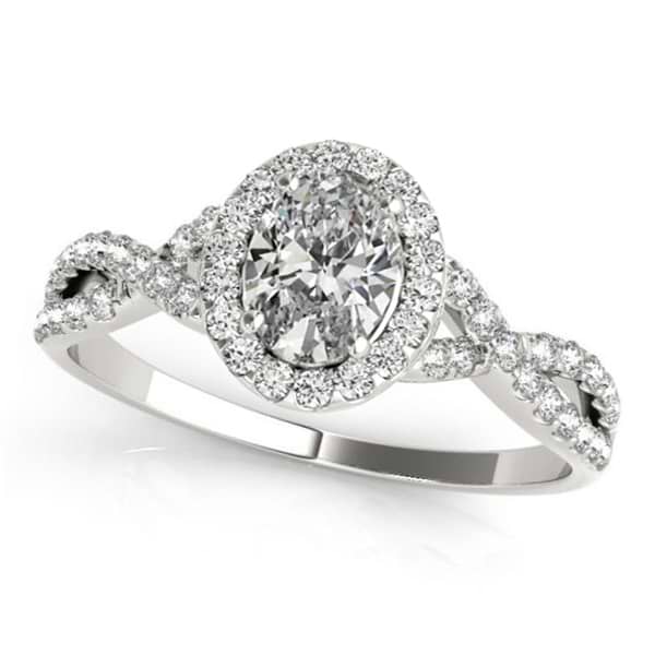Twisted Oval Diamond Engagement Ring 18k White Gold (1.00ct)