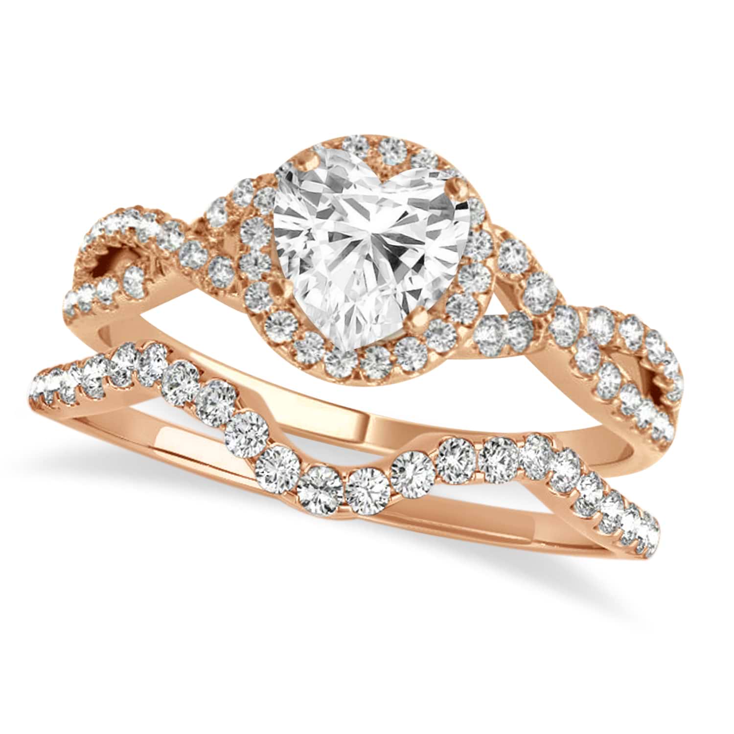 Twisted Heart Diamond Engagement Ring Bridal Set 14k Rose Gold (1.07ct)