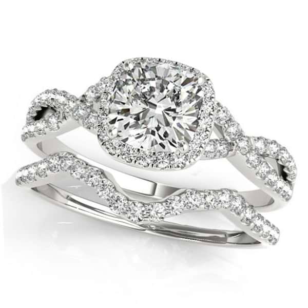 Twisted Cushion Diamond Engagement Ring Bridal Set 14k White Gold (1.57ct)
