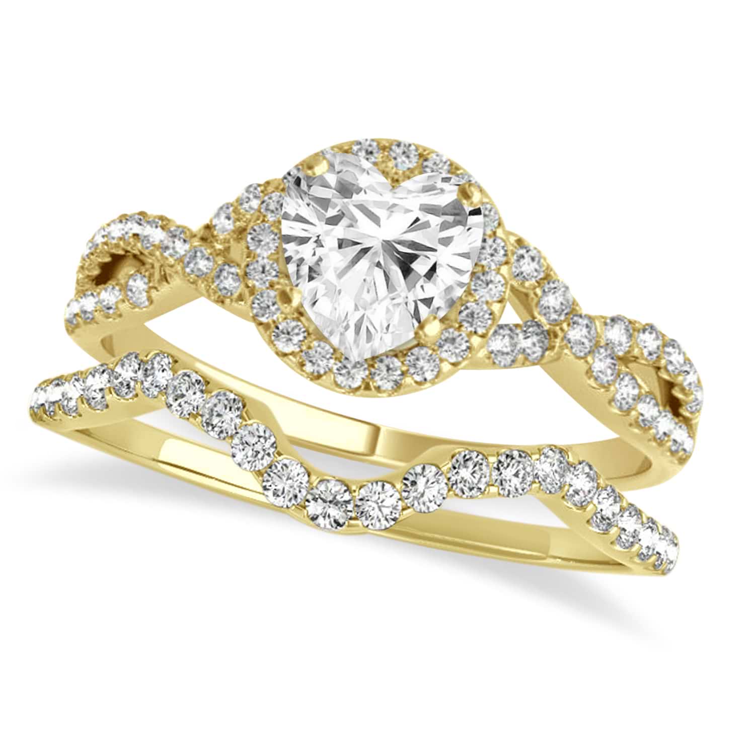 Twisted Heart Diamond Engagement Ring Bridal Set 14k Yellow Gold (1.07ct)