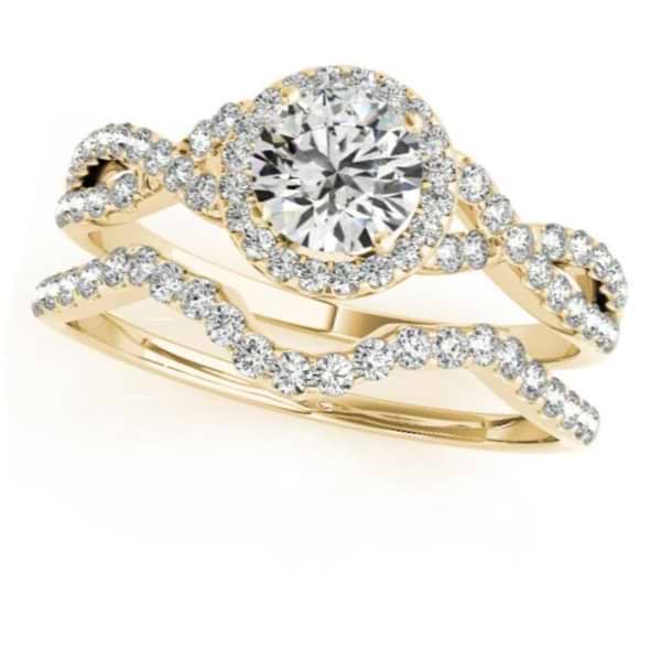 Twisted Round Diamond Engagement Ring Bridal Set 14k Yellow Gold (0.57ct)