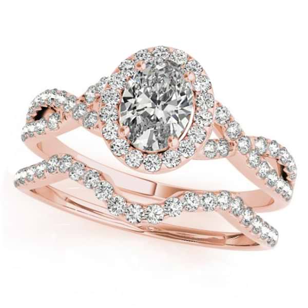 Twisted Oval Diamond Engagement Ring Bridal Set 18k Rose Gold (1.57ct)
