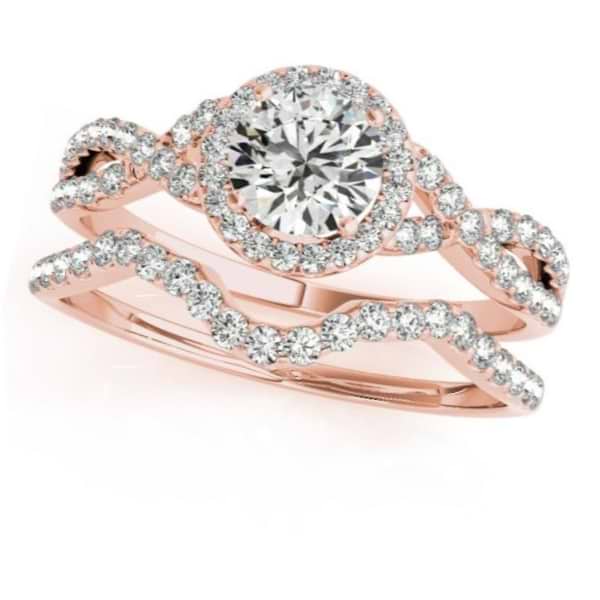 Twisted Round Diamond Engagement Ring Bridal Set 18k Rose Gold (1.07ct)