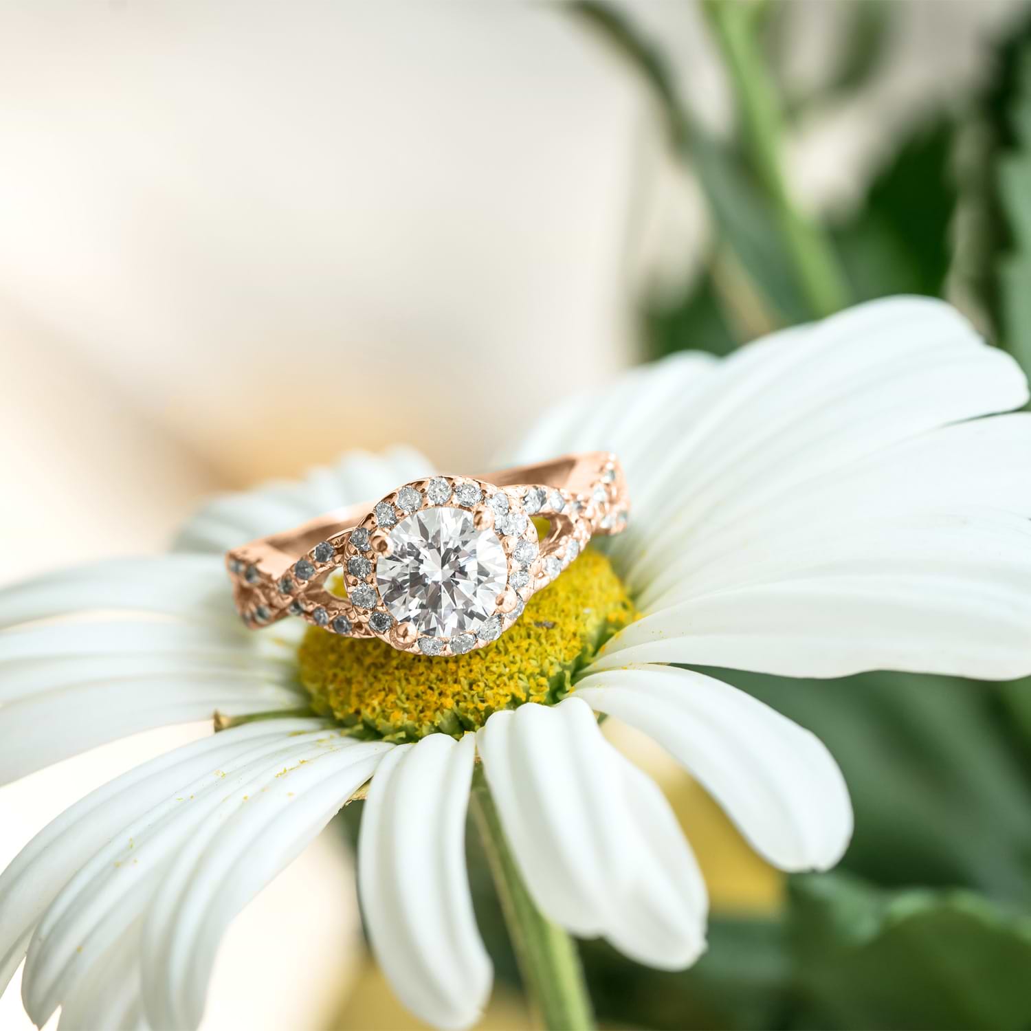 Twisted Infinity Engagement Ring Bridal Set 18k Rose Gold 0.27ct