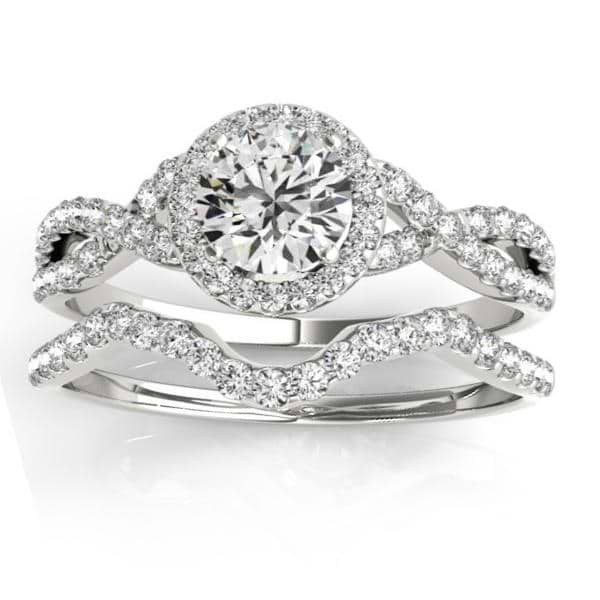 Twisted Lab Grown Diamond Infinity Engagement Ring Bridal Set 18k White Gold 0.27ct
