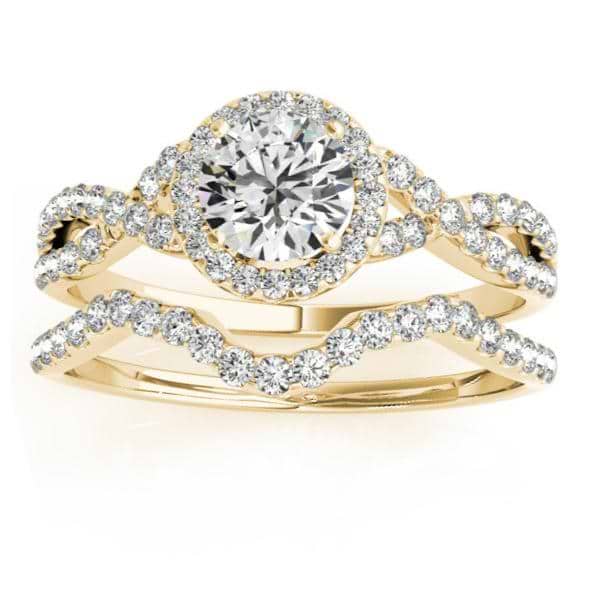 Twisted Lab Grown Diamond Infinity Engagement Ring Bridal Set 18k Yellow Gold 0.27ct