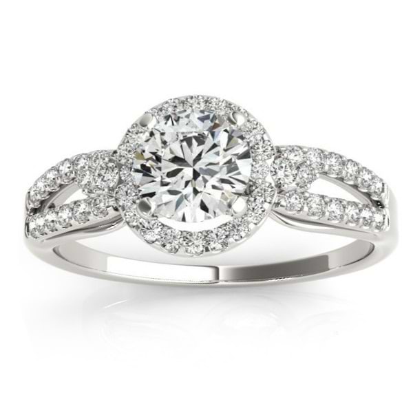 Split Shank Halo Diamond Engagement Ring Setting 14k White Gold 0.30ct