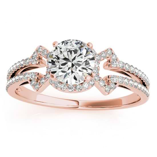 Diamond Engagement Ring Halo With Arrows 14k Rose Gold 0.38ct
