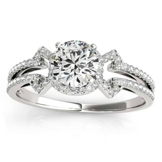 Diamond Engagement Ring Halo with Arrows 14k White Gold 0.38ct