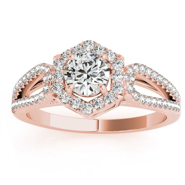 Diamond Shaped Halo Diamond Engagement Ring 14k Rose Gold 0.37ct