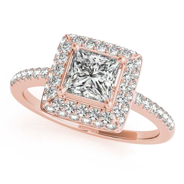 Princess Cut Diamond Halo Engagement Ring 14k Rose Gold (2.00ct)