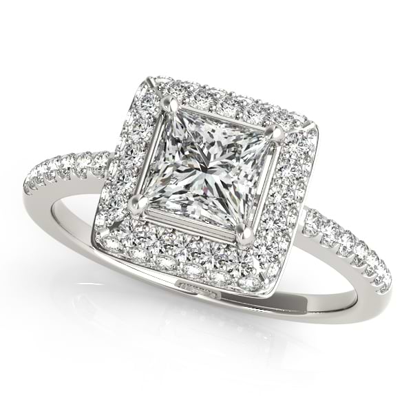 Princess Cut Diamond Halo Engagement Ring Platinum (2.00ct)
