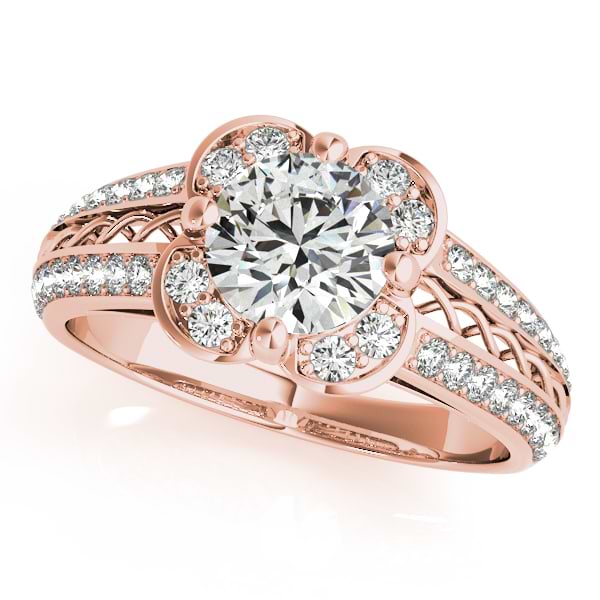 Micro-pave' Flower Halo Diamond Engagement Ring 18k Rose Gold (2.00ct)