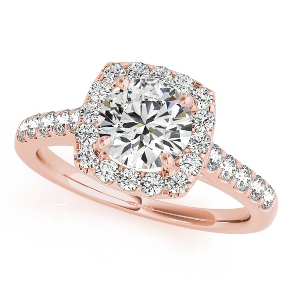 Square Halo Round Diamond Engagement Ring 18k Rose Gold (1.38ct)