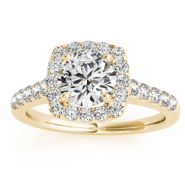 Halo Square Diamond Engagement Ring 18k Yellow Gold (0.38ct)