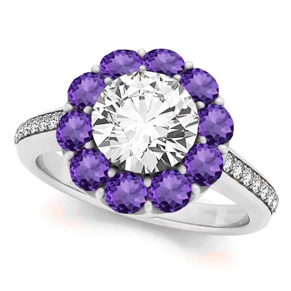 Floral Design Round Halo Amethyst Engagement Ring Platinum (2.50ct)