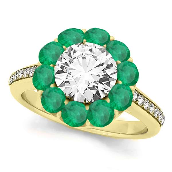 Floral Design Round Halo Emerald Engagement Ring 14k Yellow Gold (2.50ct)