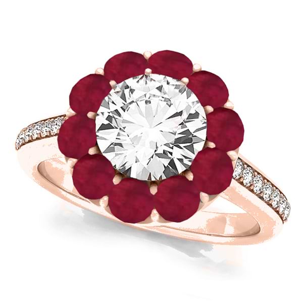 Floral Design Round Halo Ruby Engagement Ring 14k Rose Gold (2.50ct)