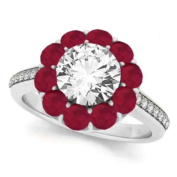 Floral Design Round Halo Ruby Engagement Ring Platinum (2.50ct)