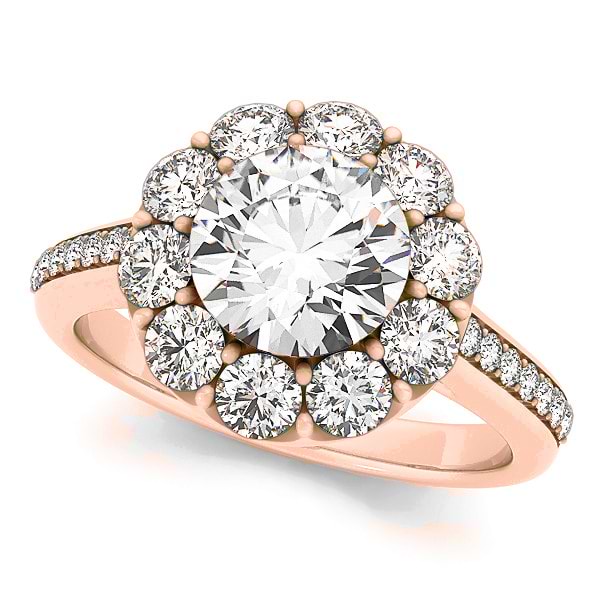 Floral Design Round Halo Engagement Ring 14k Rose Gold (2.50ct)