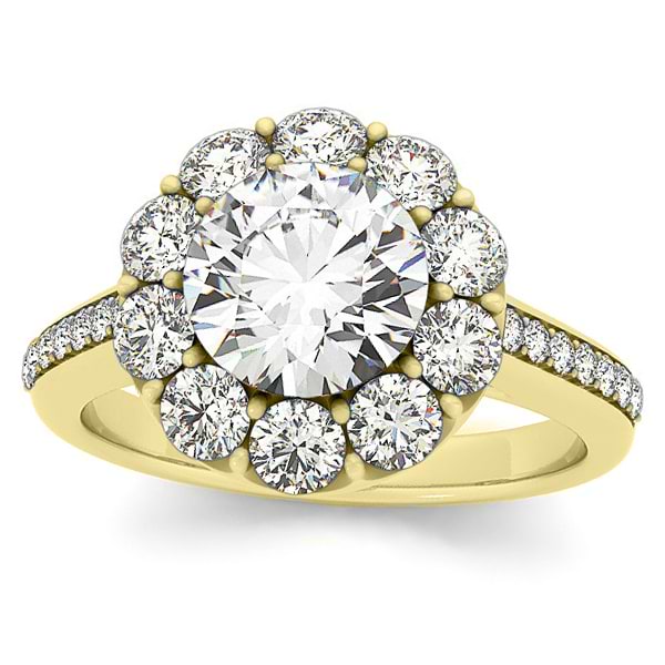 Diamond Floral Halo Engagement Ring Setting 14k Yellow Gold (1.00ct)