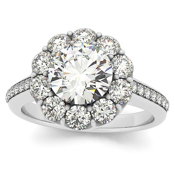 Diamond Floral Halo Engagement Ring Setting 18k White Gold (1.00ct)
