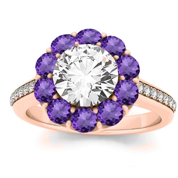 Diamond & Amethyst Floral Halo Engagement Ring Setting 18k Rose Gold (1.00ct)