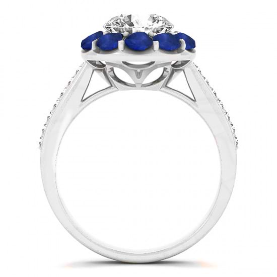 Diamond & Blue Sapphire Floral Engagement Ring Setting 14k White Gold (1.00ct)