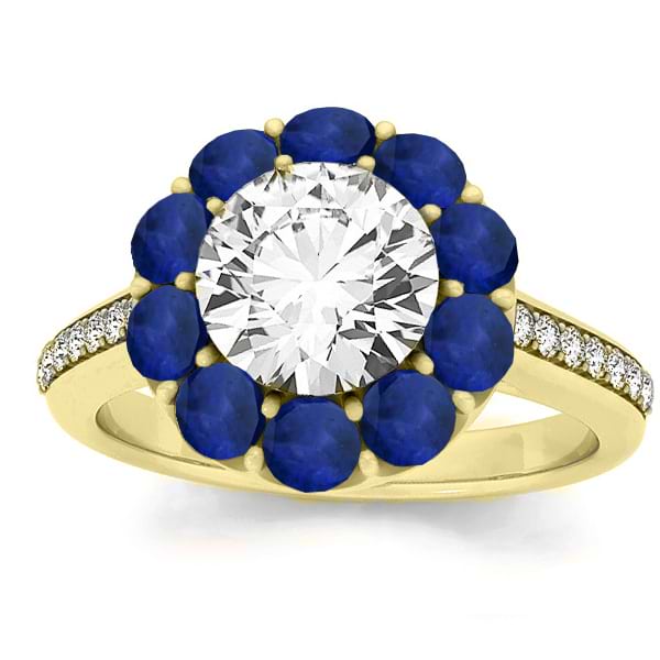 Diamond & Blue Sapphire Floral Engagement Ring Setting 14k Yellow Gold (1.00ct)