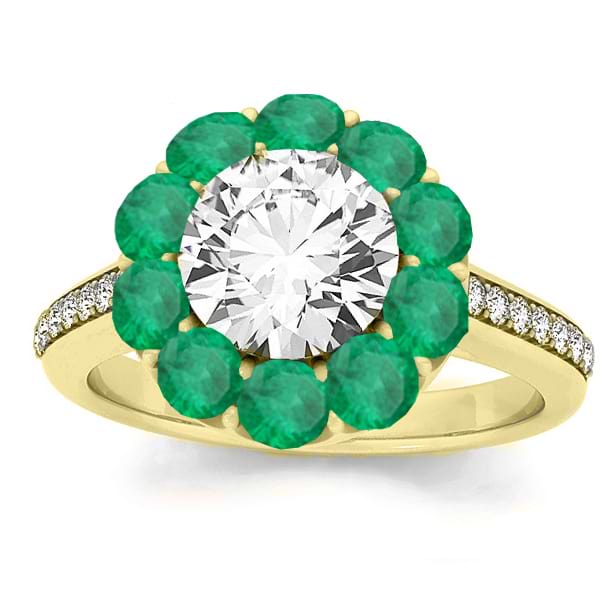 Diamond & Emerald Floral Halo Engagement Ring Setting 14k Yellow Gold (1.00ct)
