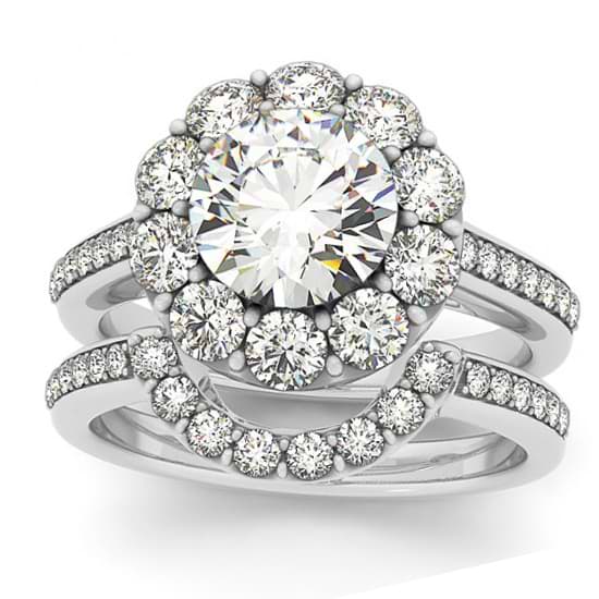 Diamond Floral Round Halo Bridal Set Setting Platinum (1.23ct)