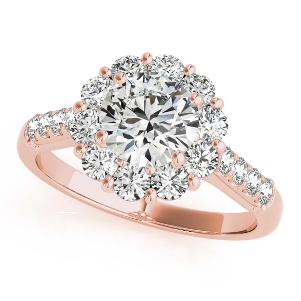 Floral Halo Round Diamond Engagement Ring 18k Rose Gold (1.82ct)