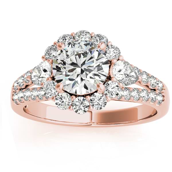 Diamond Halo w/ Pear Accent Engagement Ring 14k Rose Gold 0.91ct
